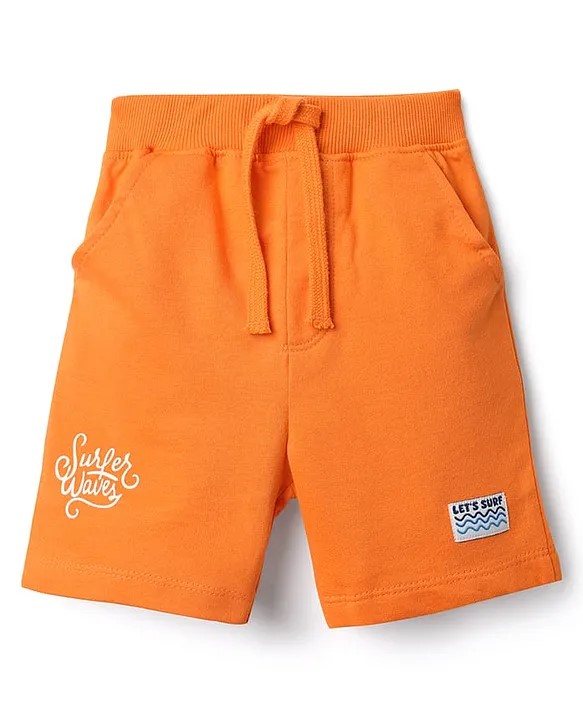 Babyhug Terry Knit Mid Thigh Length Shorts with Text Print - Orange